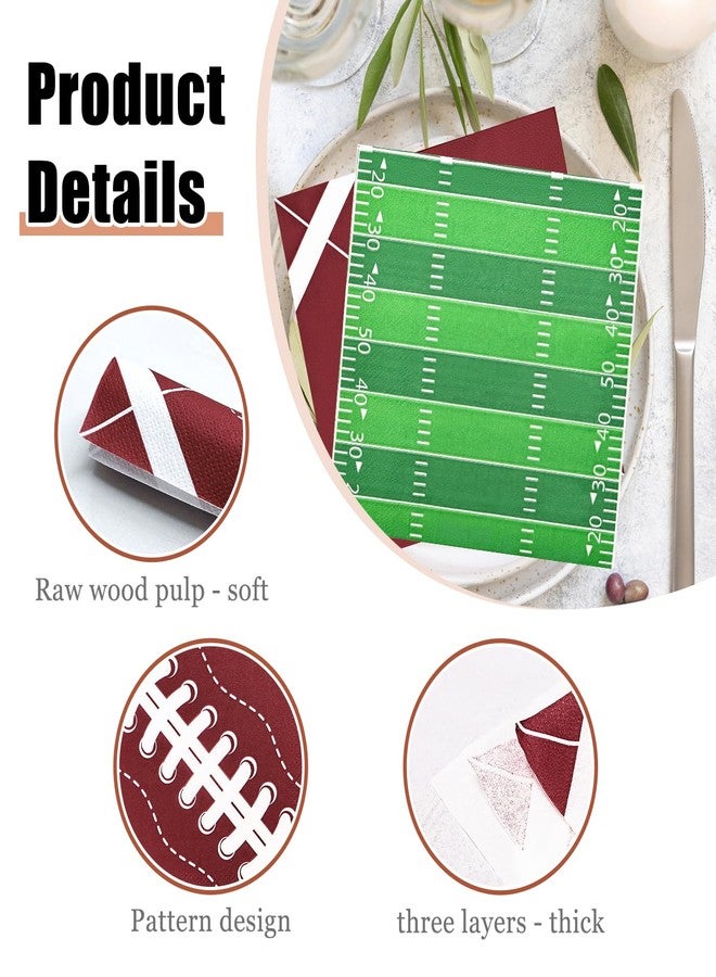HEIPINIUYE 50 Pieces 3-Ply Football Paper Napkins Disposable Cocktail Luncheon Dinner Napkins for Football Party Birthday Baby Shower Beverage Napkins - Image 3